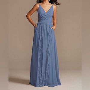 David’s Bridal Chiffon Spaghetti Strap Ruffle Bridesmaid Dress